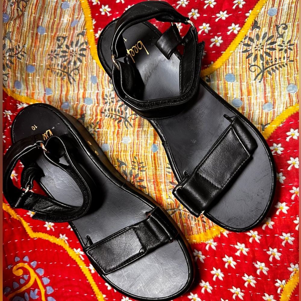 Beek Roo Black Leather Platform Sandal - Size 10